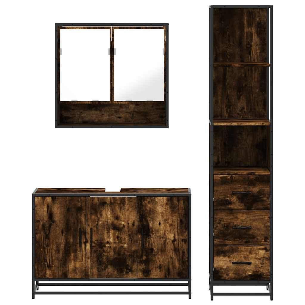 3 pcs conjunto de móveis WC madeira processada carvalho fumado