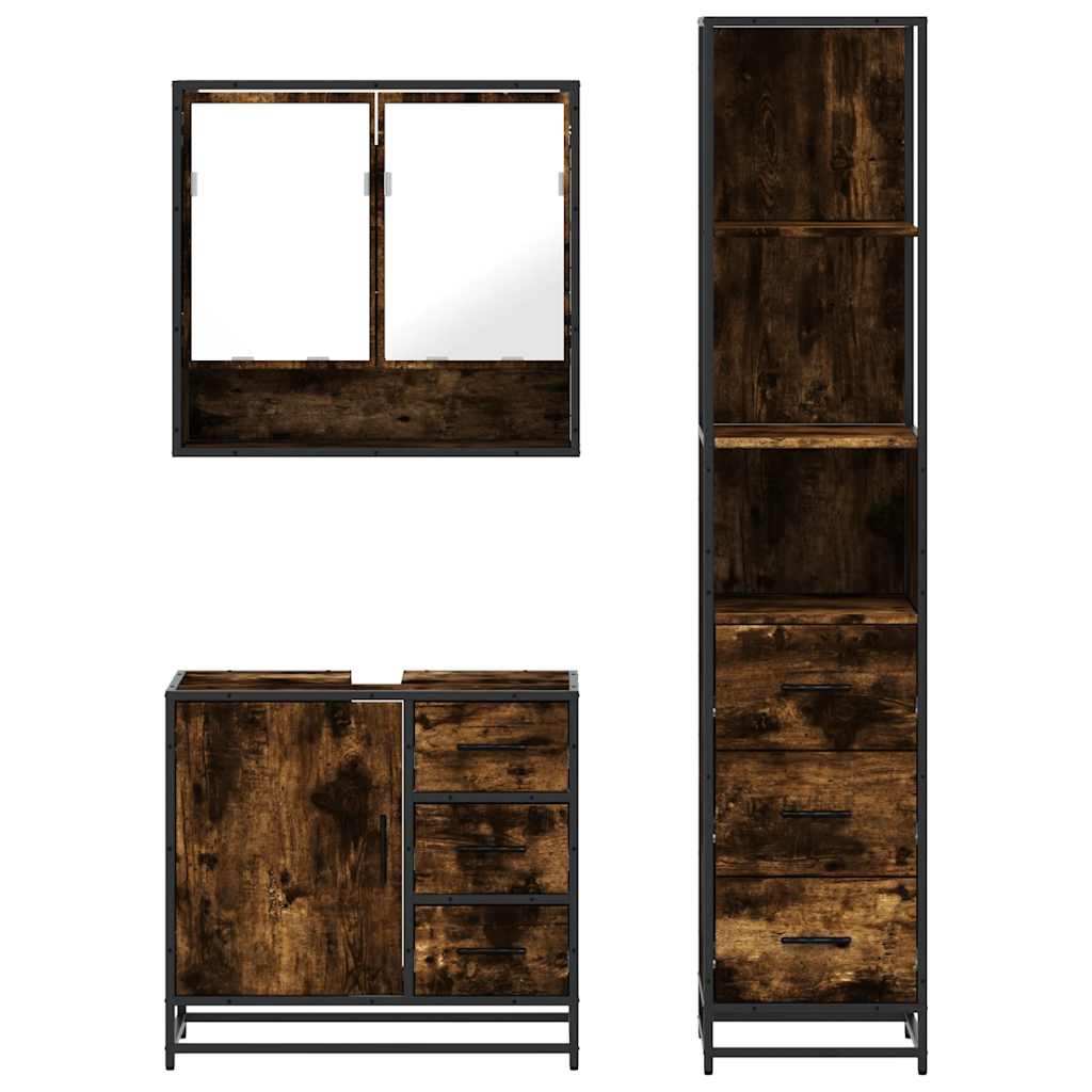 3 pcs conjunto de móveis WC madeira processada carvalho fumado