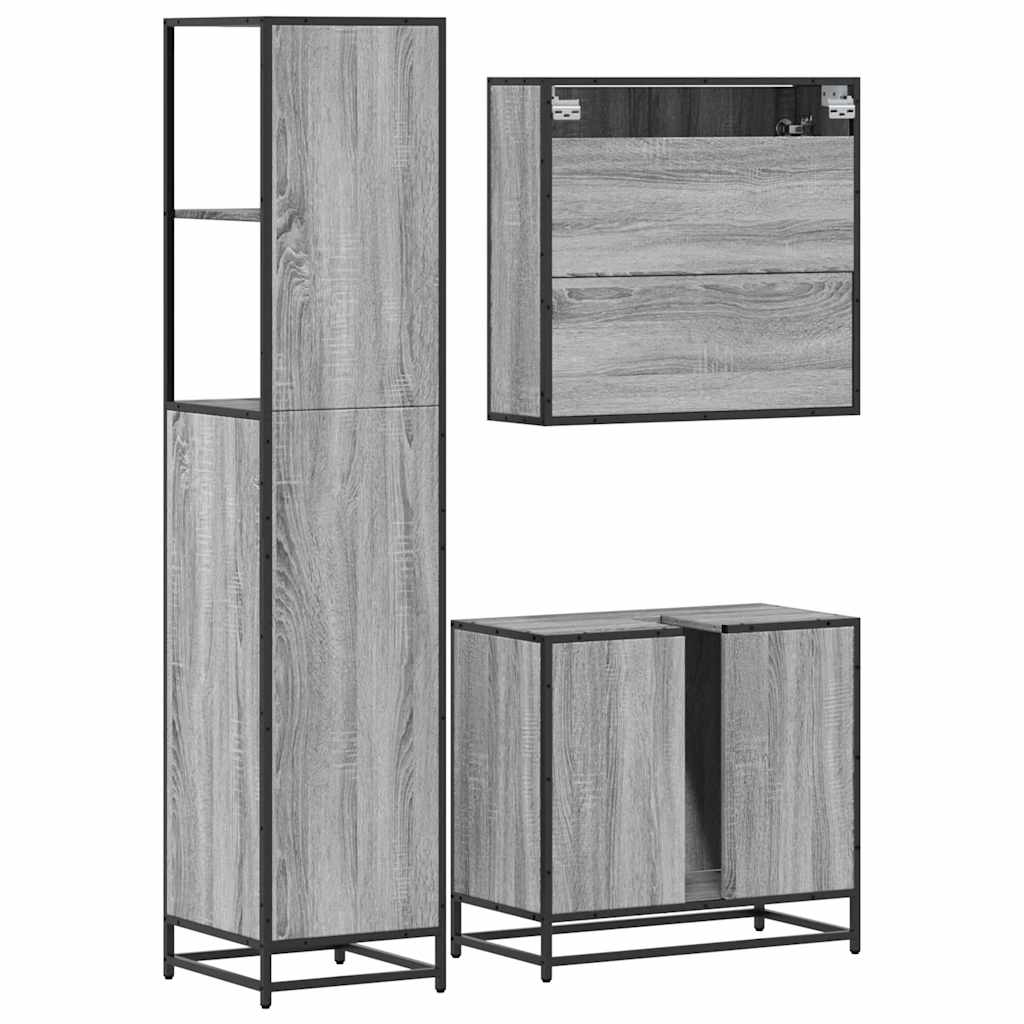 3 pcs Conjunto móveis casa de banho madeira proc. cinza sonoma