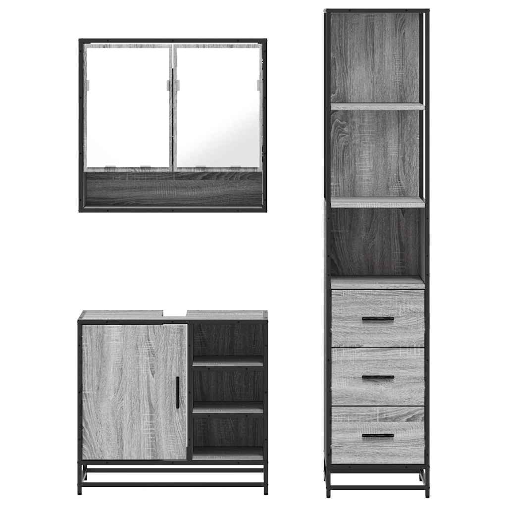 3 pcs Conjunto móveis casa de banho madeira proc. cinza sonoma