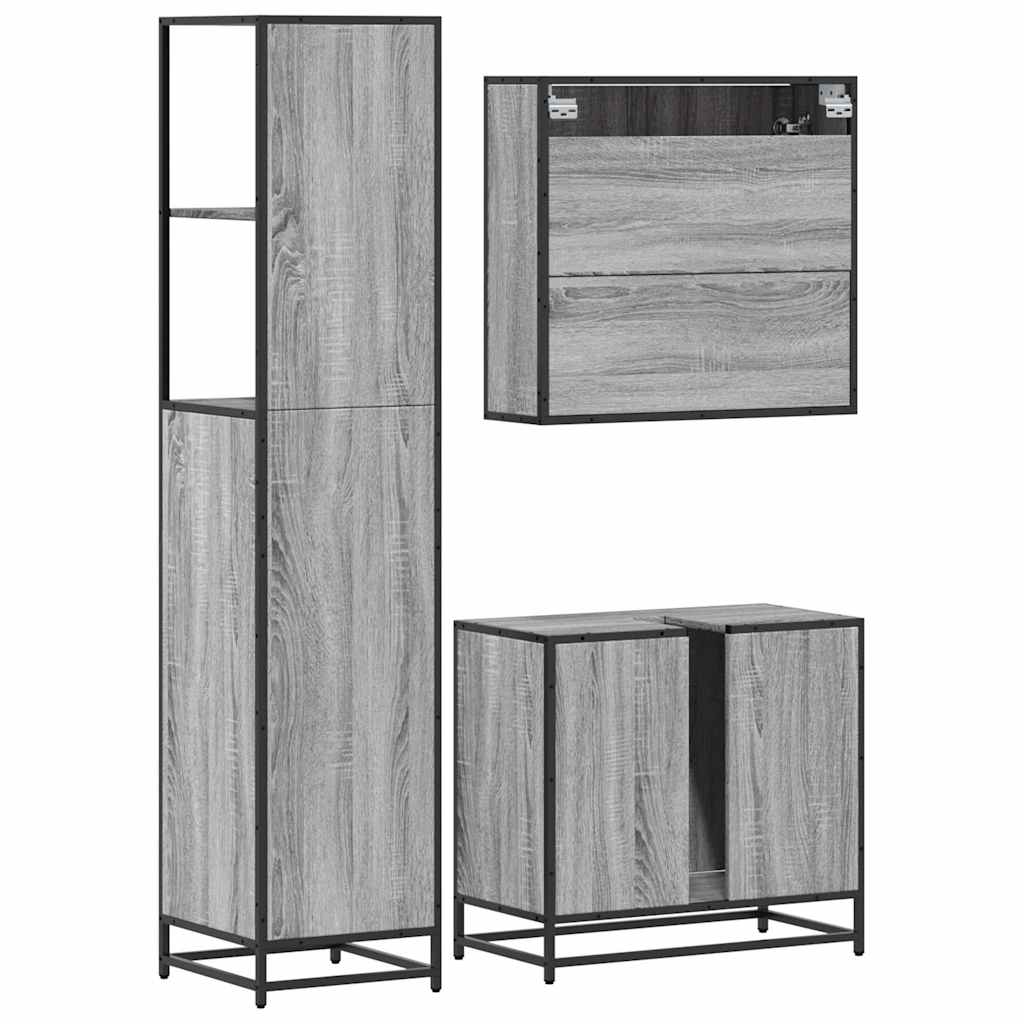 3 pcs Conjunto móveis casa de banho madeira proc. cinza sonoma