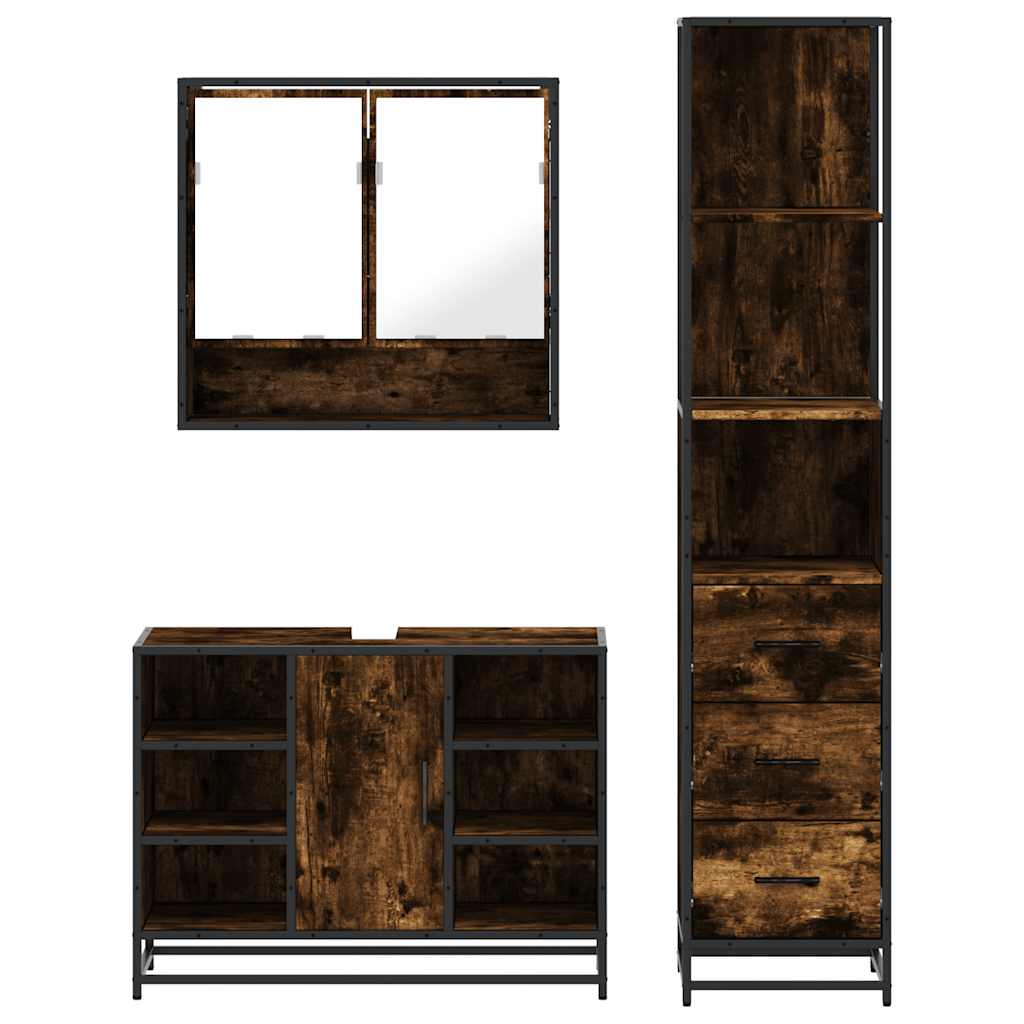 3 pcs conjunto de móveis WC madeira processada carvalho fumado