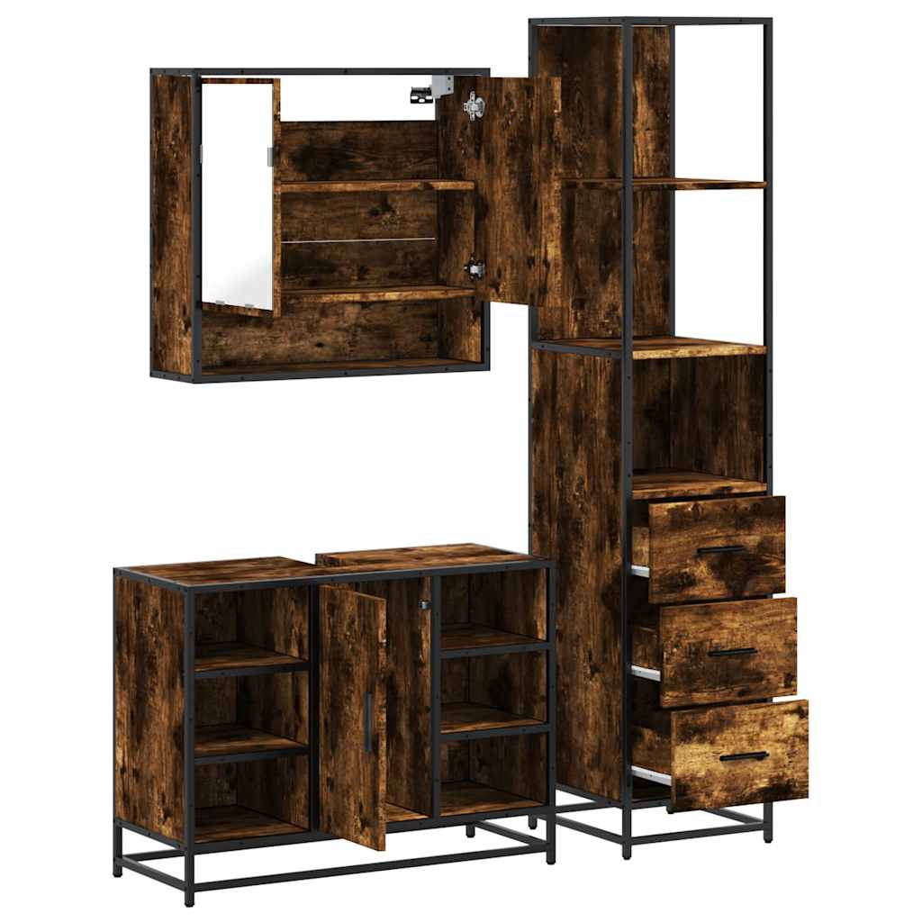 3 pcs conjunto de móveis WC madeira processada carvalho fumado