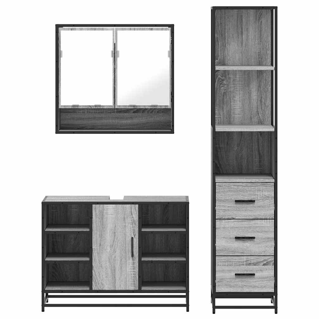 3 pcs Conjunto móveis casa de banho madeira proc. cinza sonoma