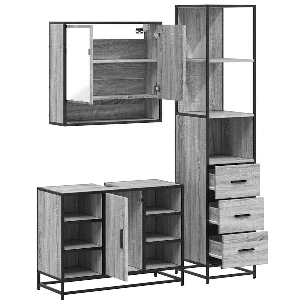 3 pcs Conjunto móveis casa de banho madeira proc. cinza sonoma