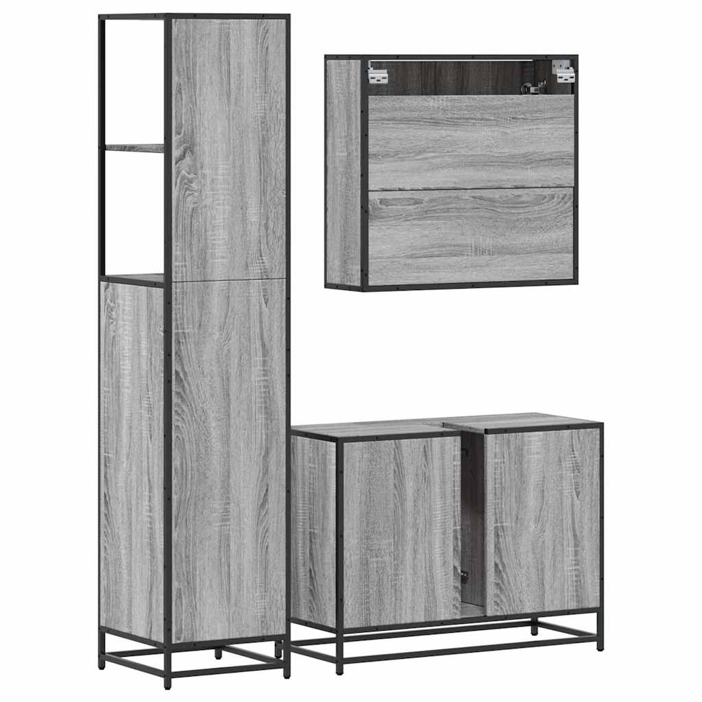 3 pcs Conjunto móveis casa de banho madeira proc. cinza sonoma