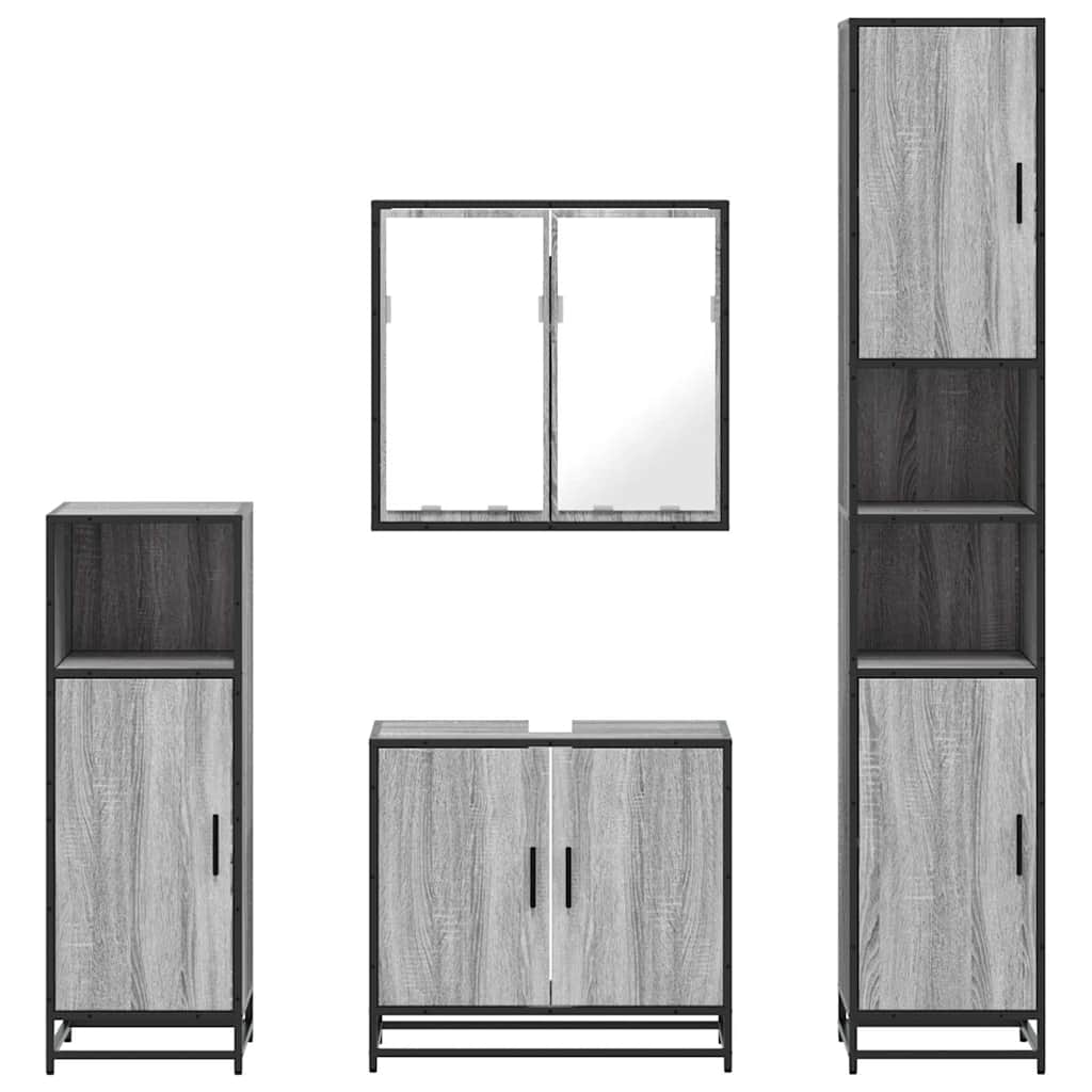 4 pcs Conjunto móveis casa de banho madeira proc. cinza sonoma