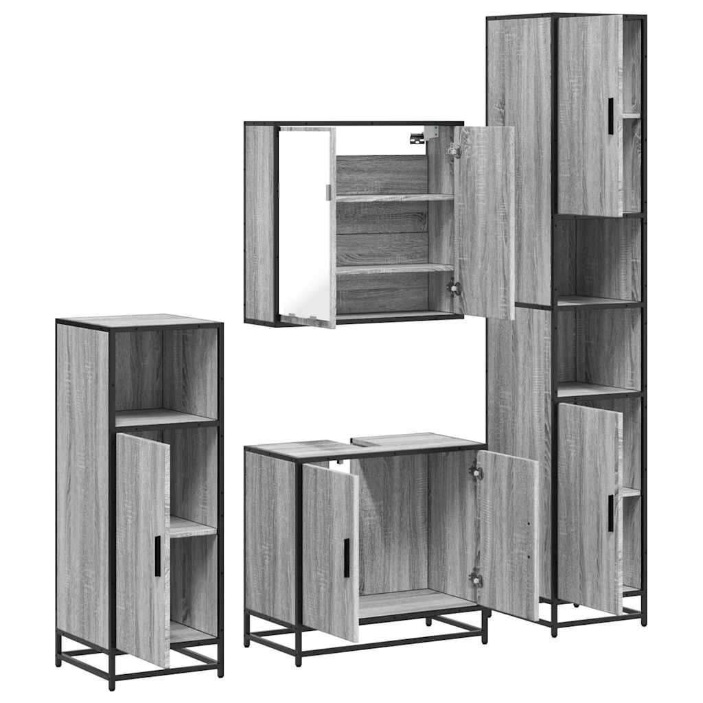 4 pcs Conjunto móveis casa de banho madeira proc. cinza sonoma