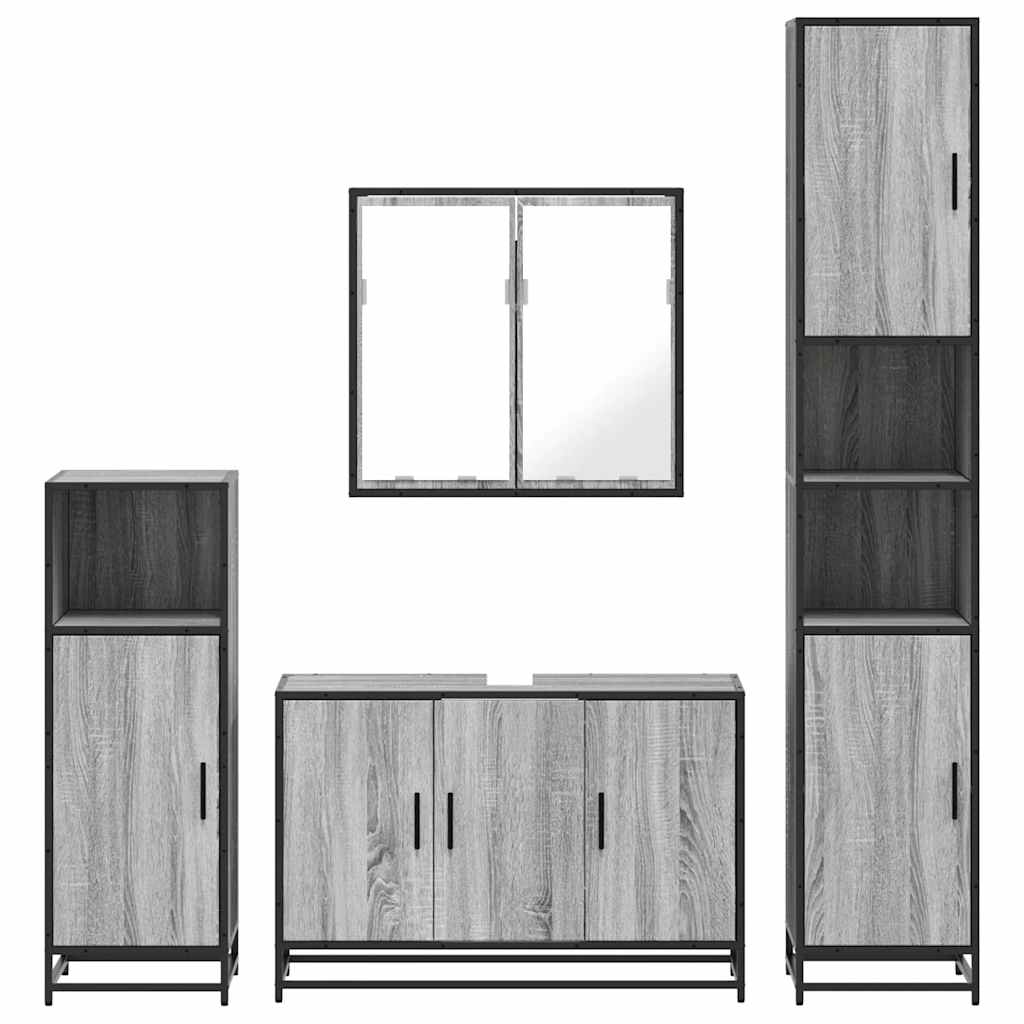 4 pcs Conjunto móveis casa de banho madeira proc. cinza sonoma
