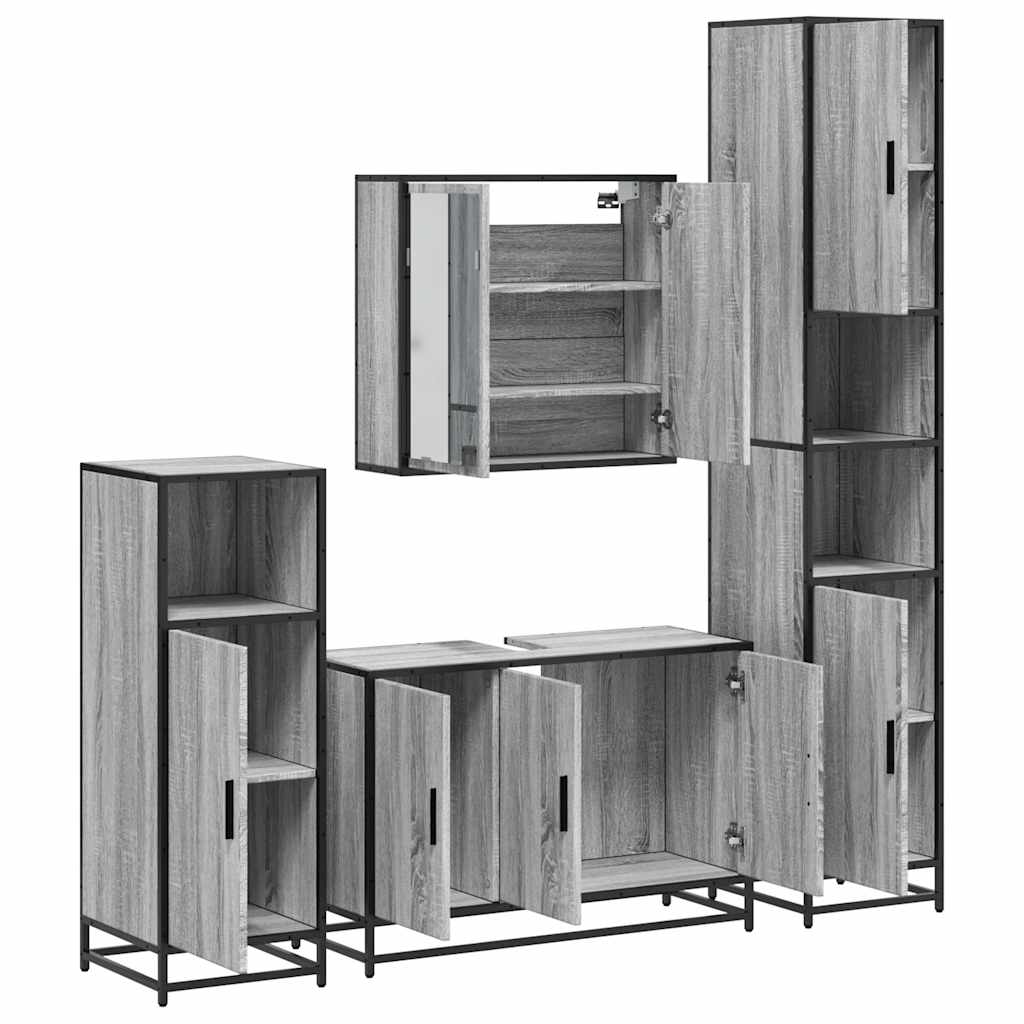4 pcs Conjunto móveis casa de banho madeira proc. cinza sonoma