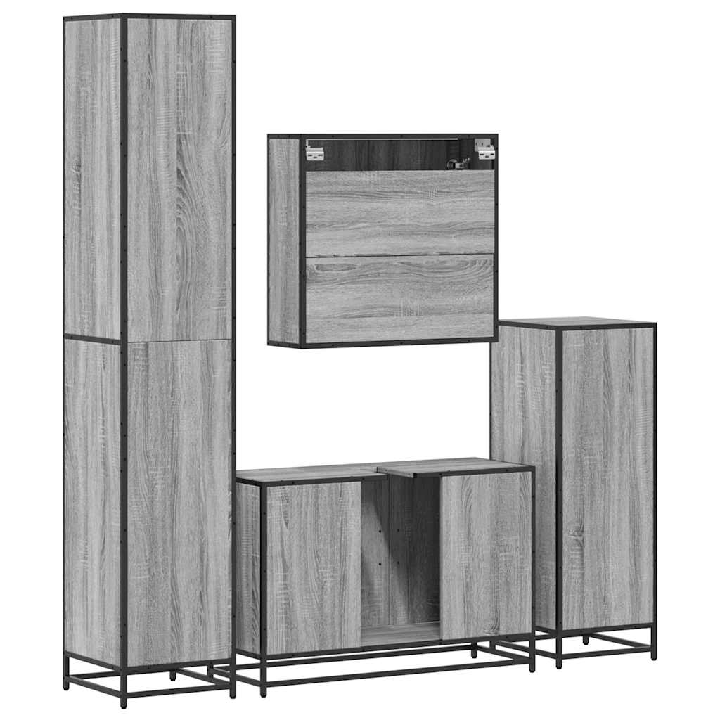 4 pcs Conjunto móveis casa de banho madeira proc. cinza sonoma