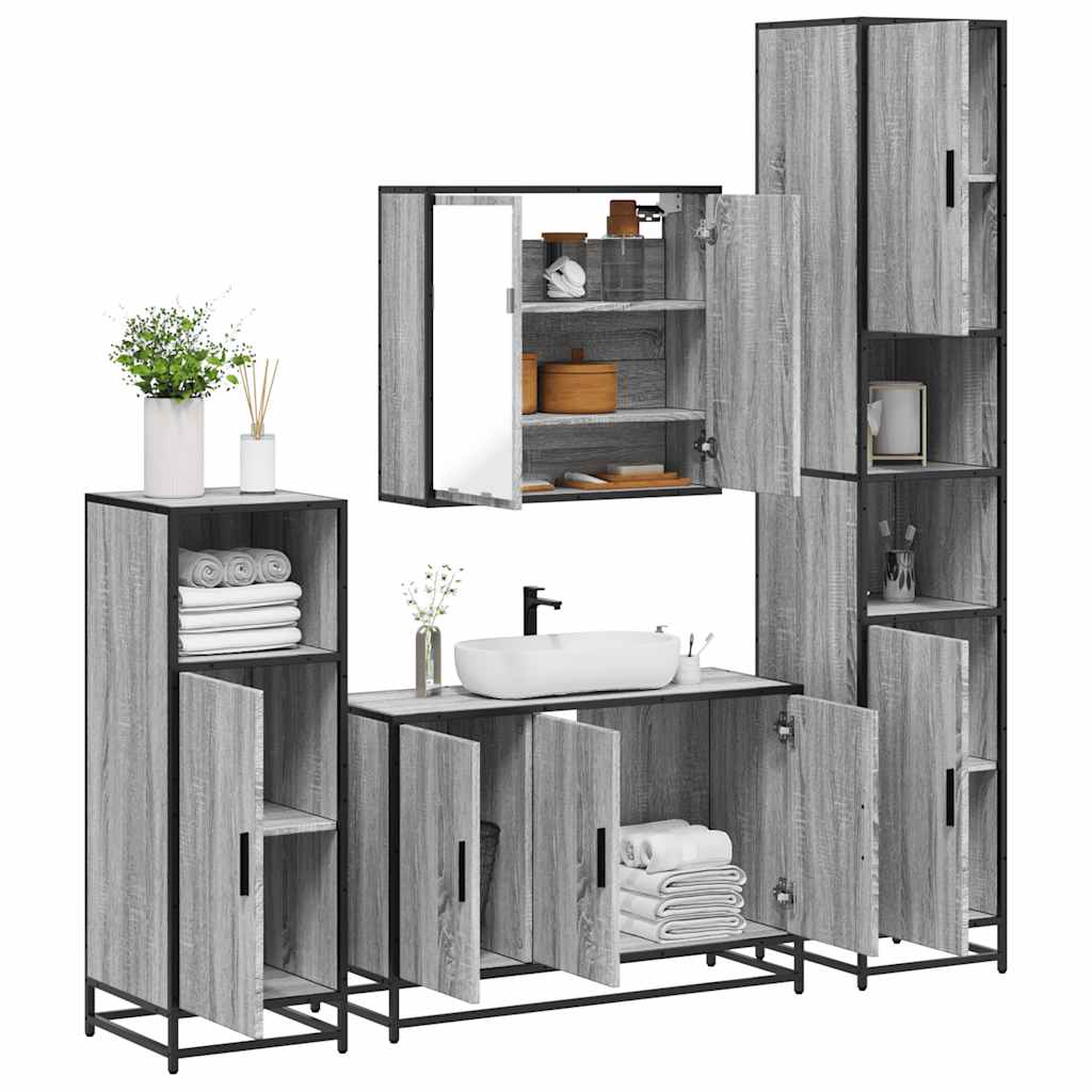4 pcs Conjunto móveis casa de banho madeira proc. cinza sonoma