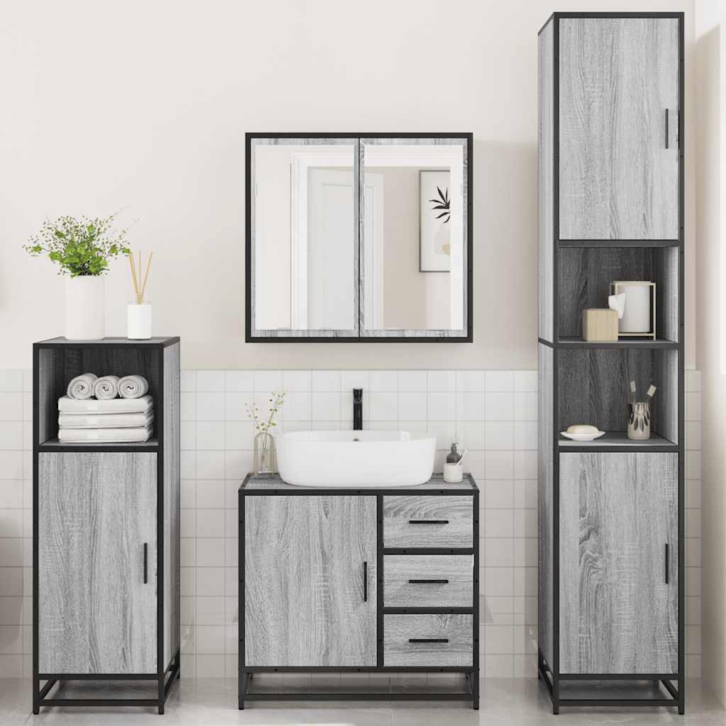 4 pcs Conjunto móveis casa de banho madeira proc. cinza sonoma