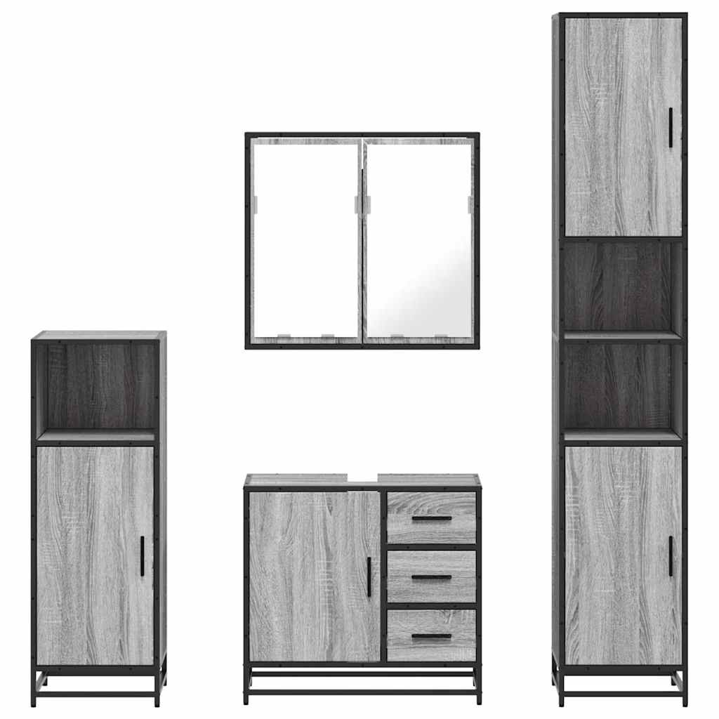 4 pcs Conjunto móveis casa de banho madeira proc. cinza sonoma