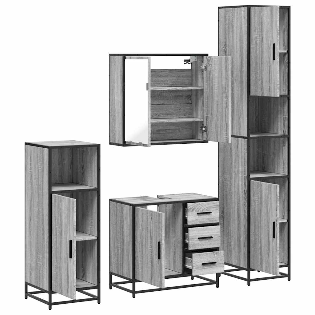 4 pcs Conjunto móveis casa de banho madeira proc. cinza sonoma