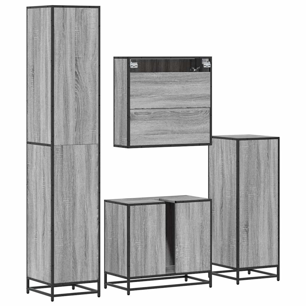 4 pcs Conjunto móveis casa de banho madeira proc. cinza sonoma