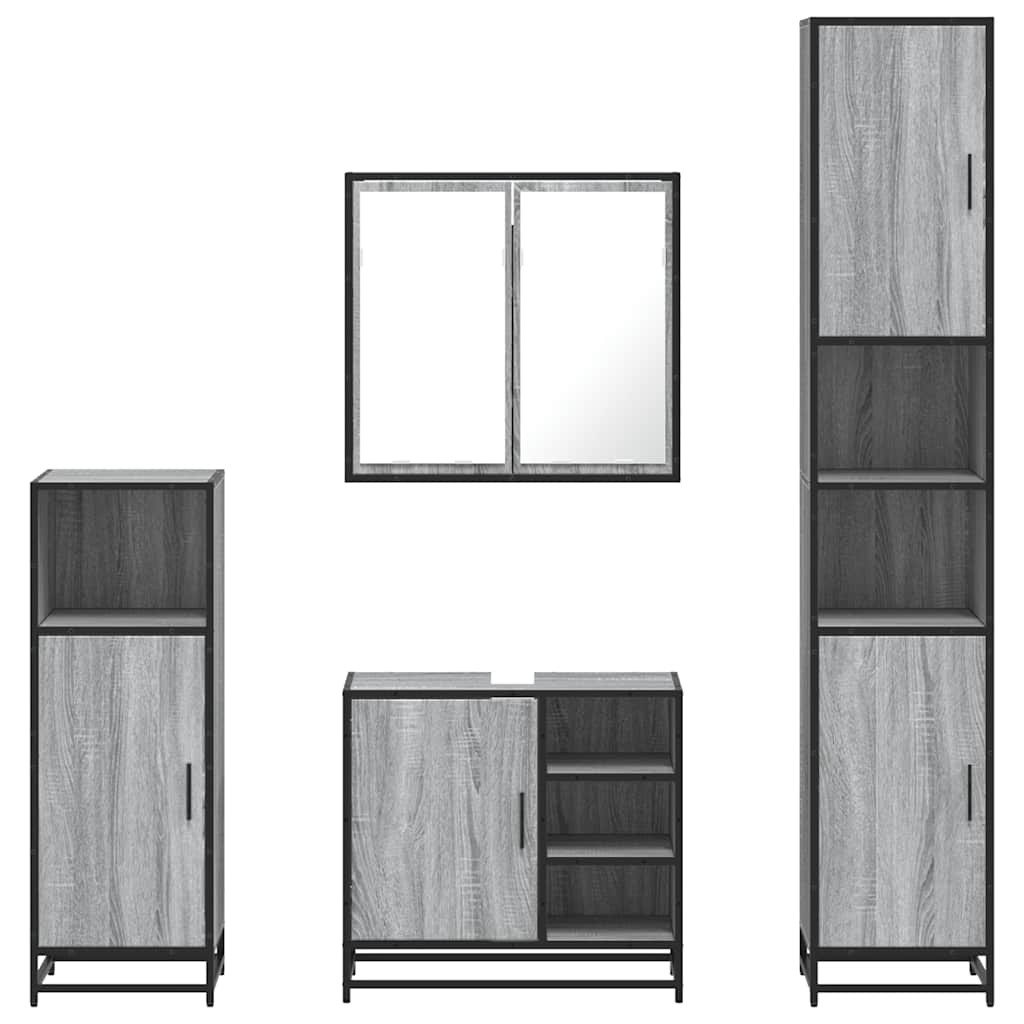 4 pcs Conjunto móveis casa de banho madeira proc. cinza sonoma