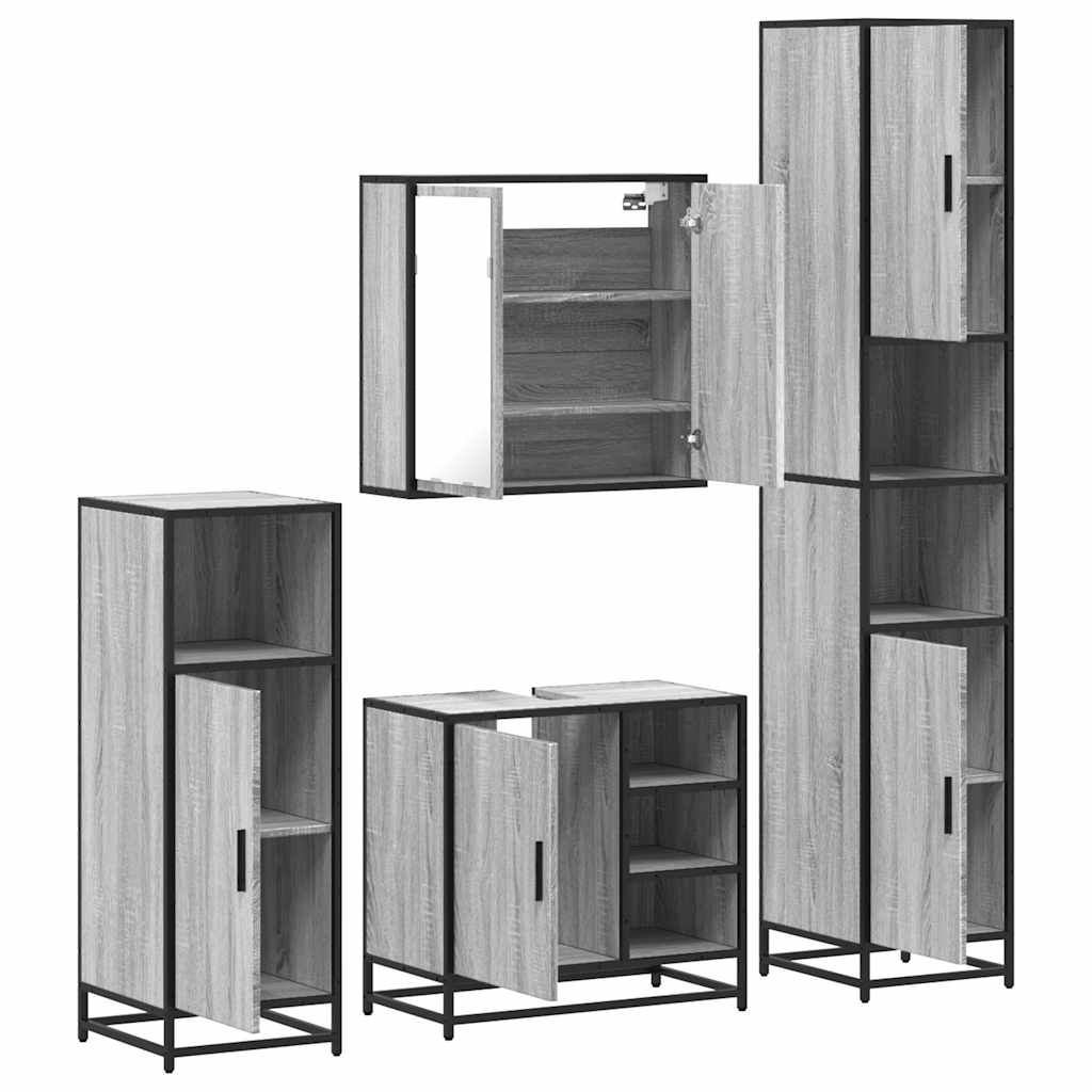 4 pcs Conjunto móveis casa de banho madeira proc. cinza sonoma
