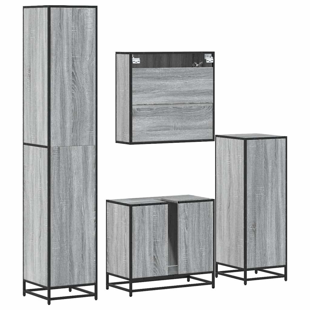 4 pcs Conjunto móveis casa de banho madeira proc. cinza sonoma