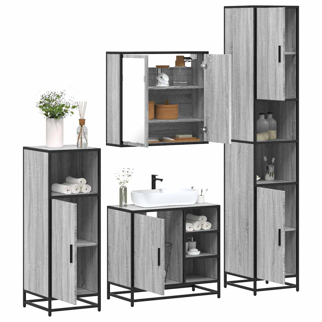 4 pcs Conjunto móveis casa de banho madeira proc. cinza sonoma