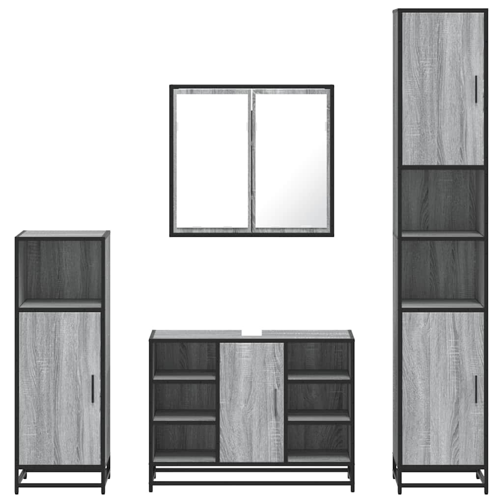4 pcs Conjunto móveis casa de banho madeira proc. cinza sonoma