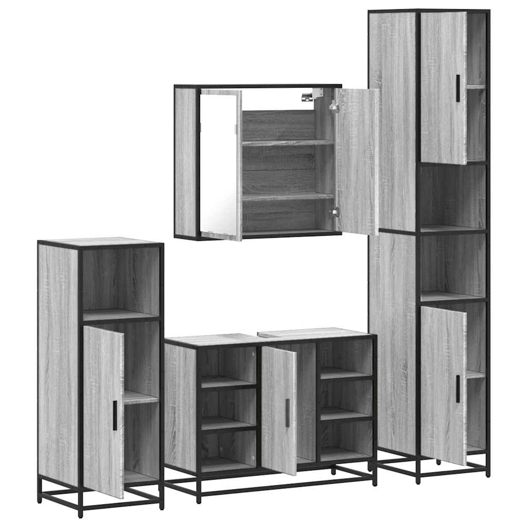 4 pcs Conjunto móveis casa de banho madeira proc. cinza sonoma