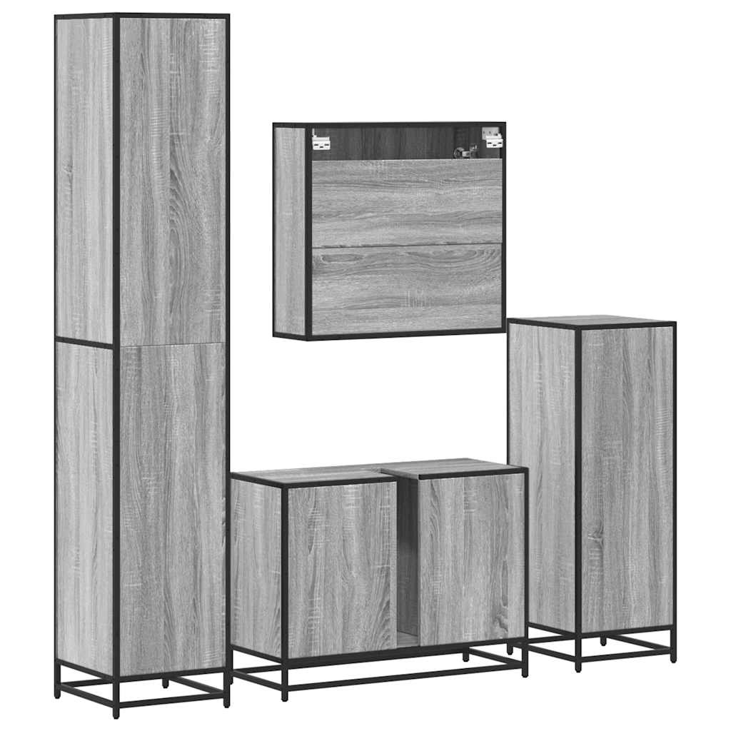 4 pcs Conjunto móveis casa de banho madeira proc. cinza sonoma
