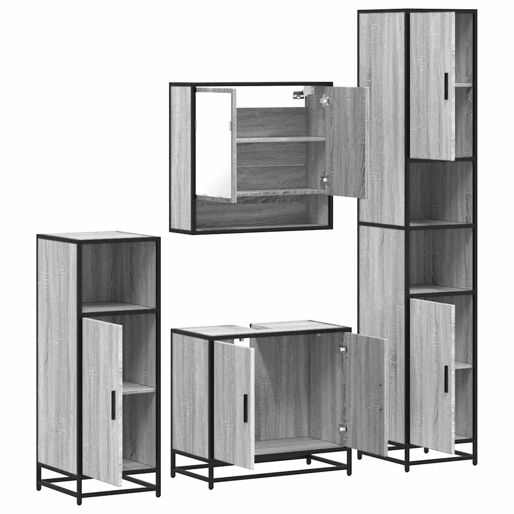 4 pcs Conjunto móveis casa de banho madeira proc. cinza sonoma