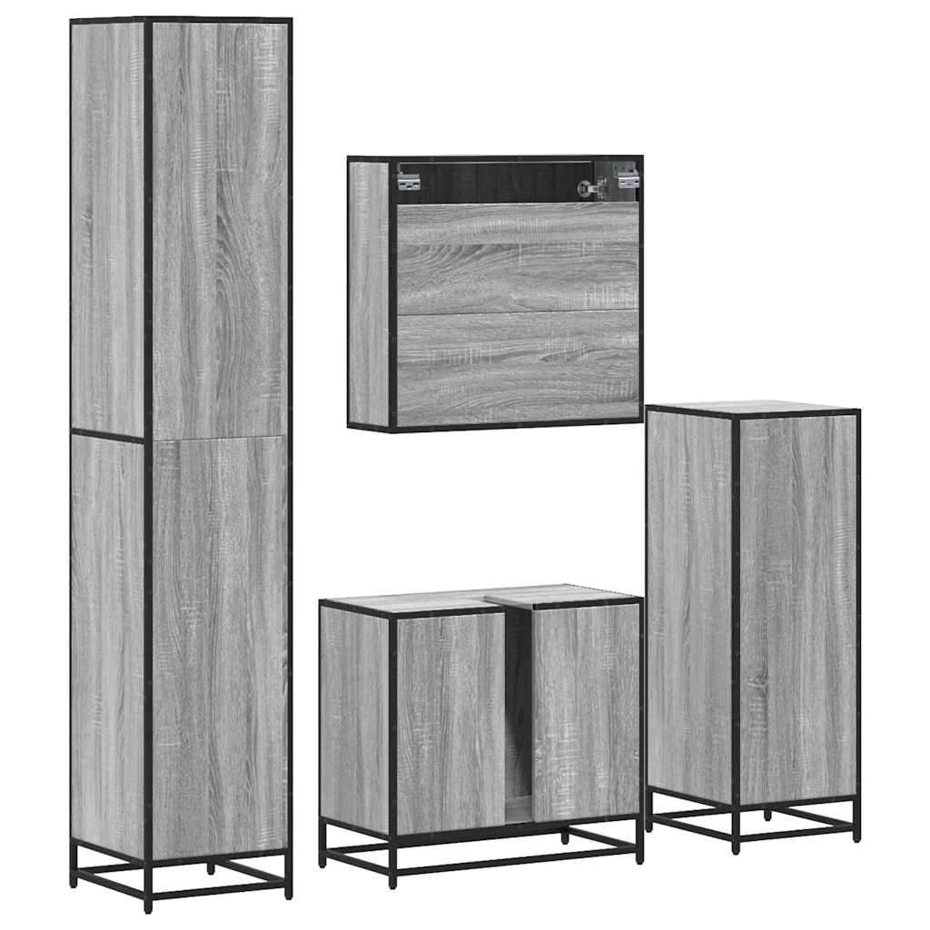 4 pcs Conjunto móveis casa de banho madeira proc. cinza sonoma