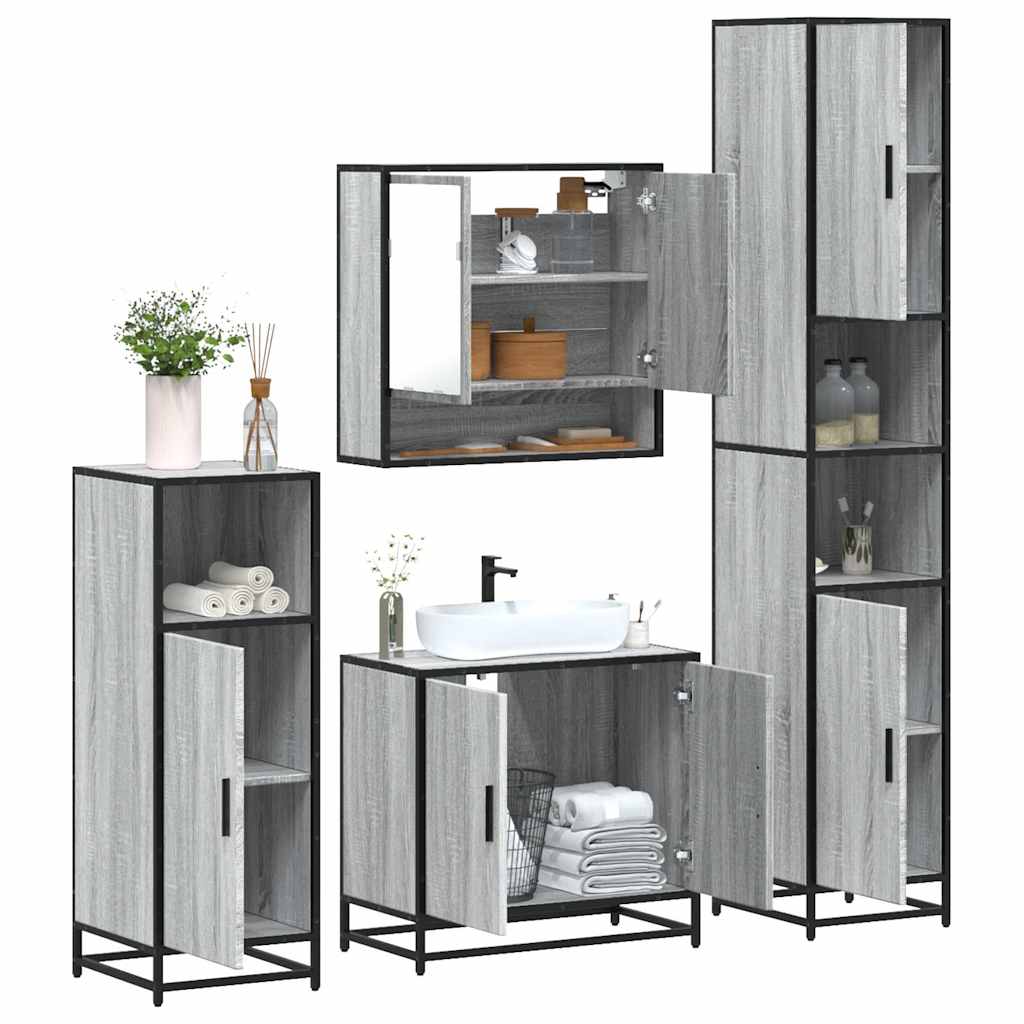 4 pcs Conjunto móveis casa de banho madeira proc. cinza sonoma