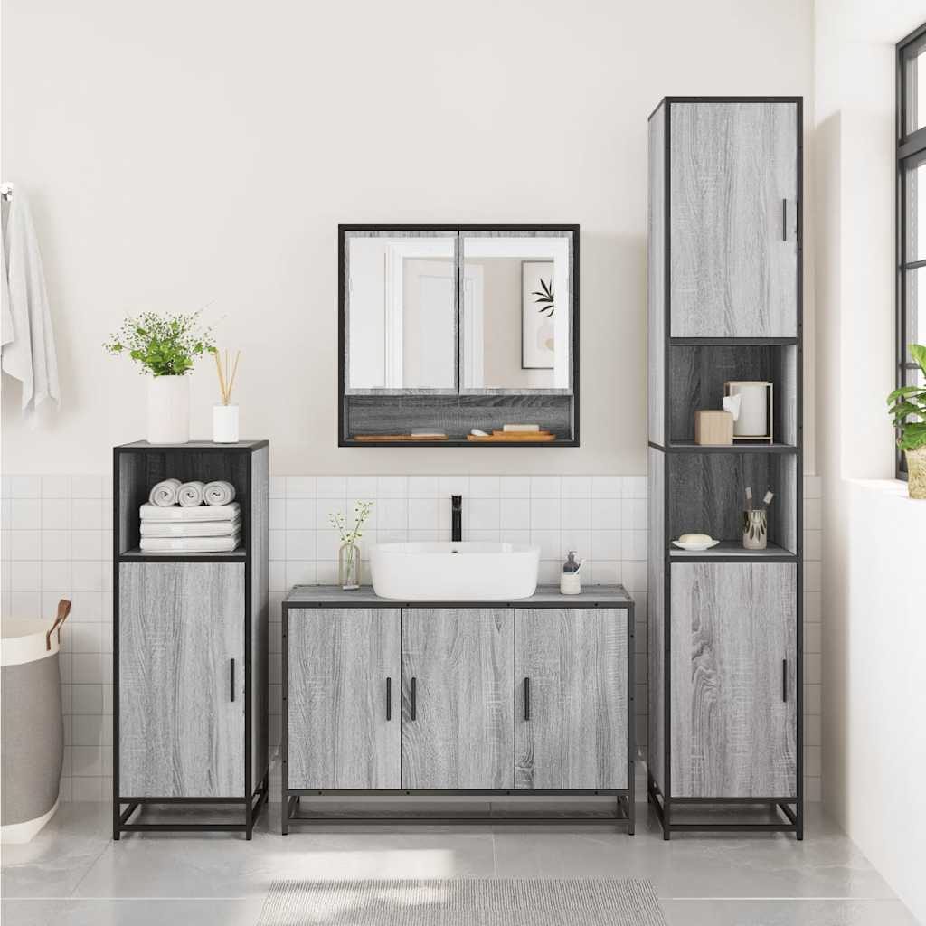 4 pcs Conjunto móveis casa de banho madeira proc. cinza sonoma