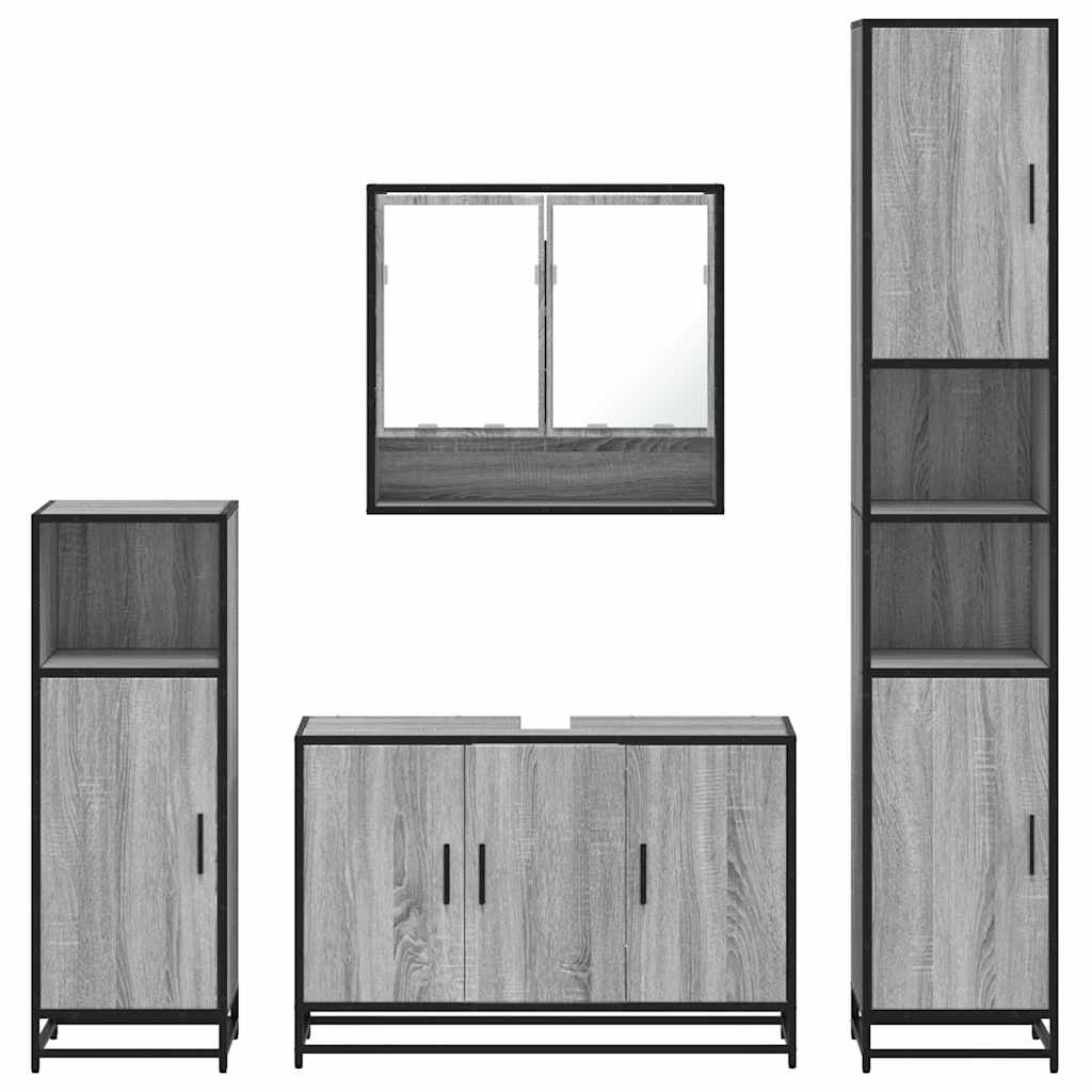 4 pcs Conjunto móveis casa de banho madeira proc. cinza sonoma