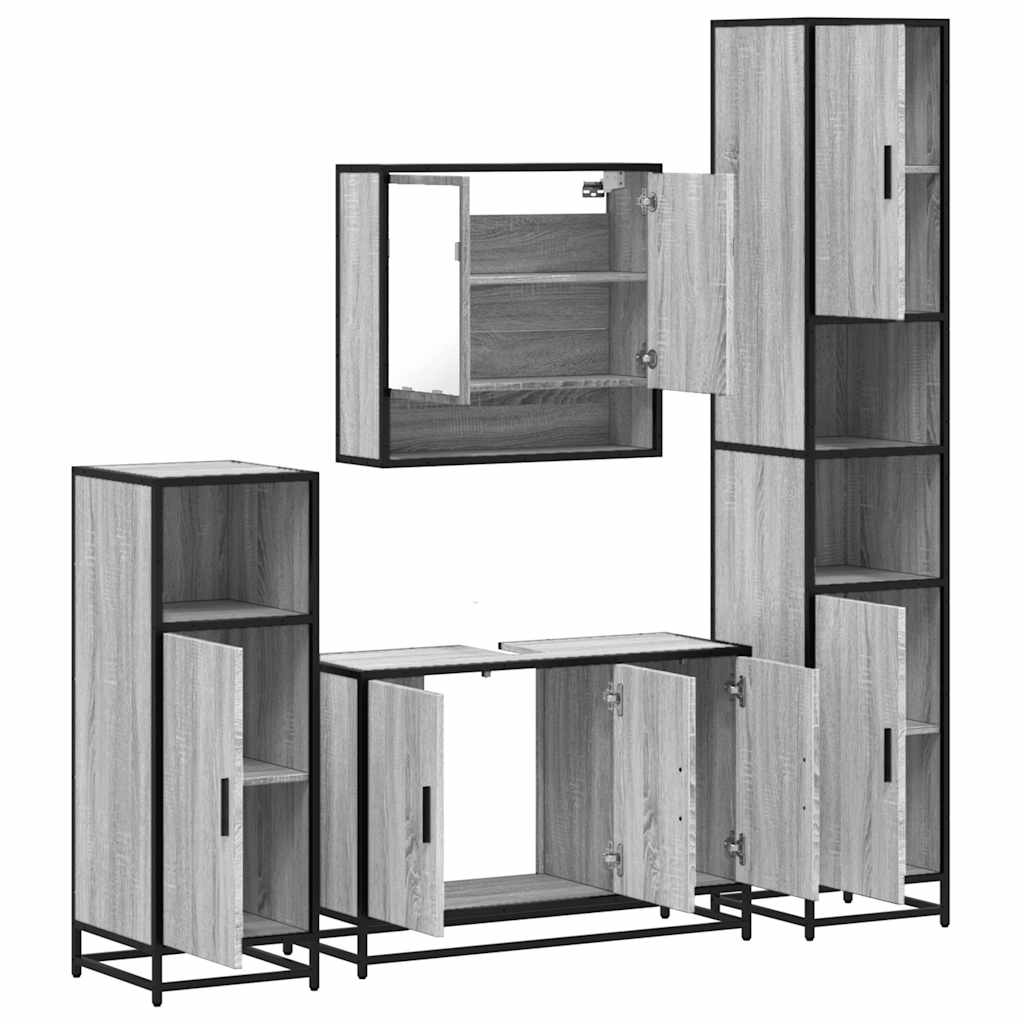 4 pcs Conjunto móveis casa de banho madeira proc. cinza sonoma