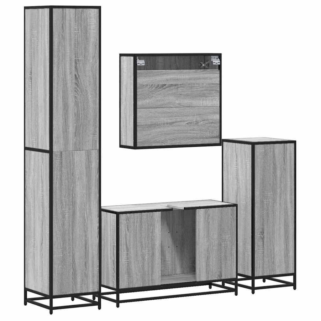 4 pcs Conjunto móveis casa de banho madeira proc. cinza sonoma