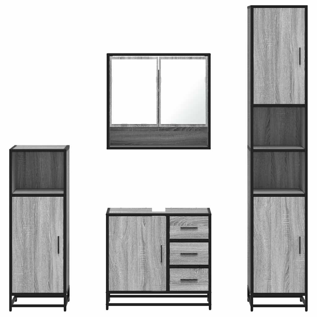 4 pcs Conjunto móveis casa de banho madeira proc. cinza sonoma