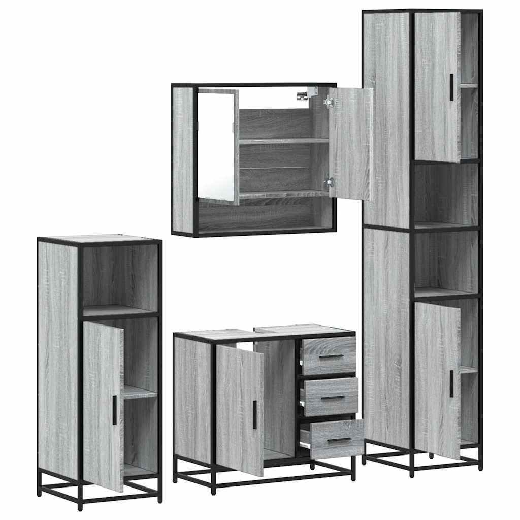 4 pcs Conjunto móveis casa de banho madeira proc. cinza sonoma