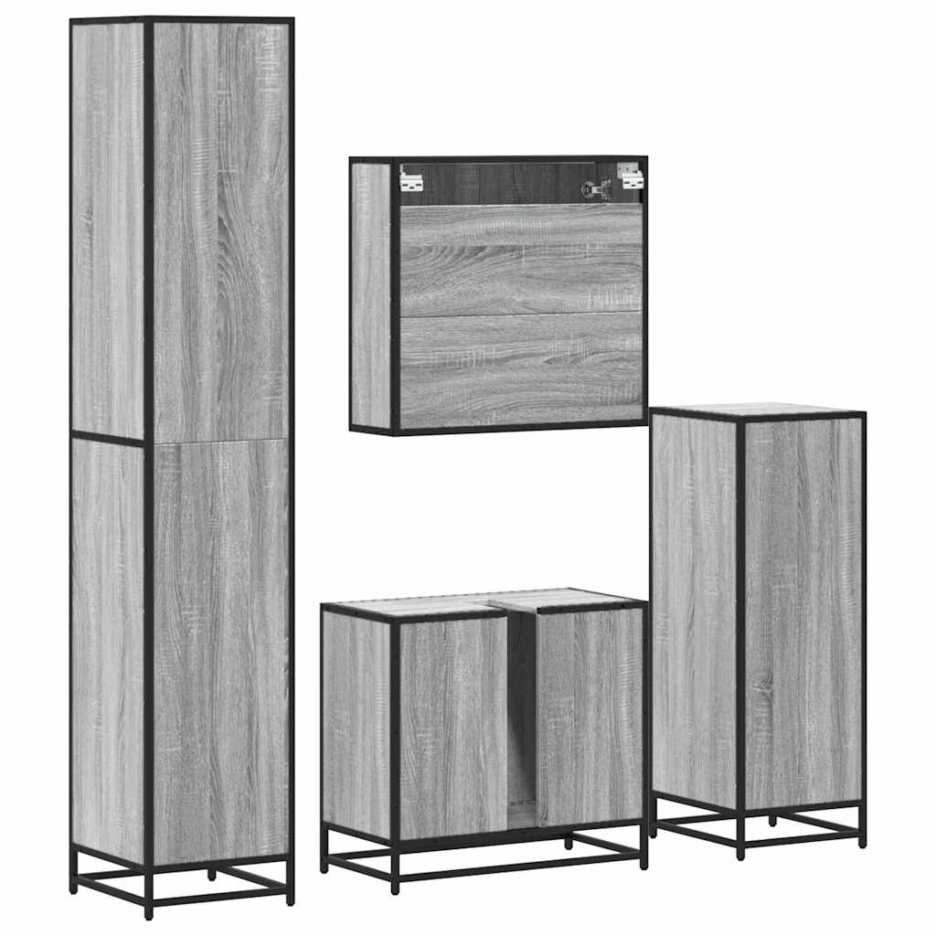 4 pcs Conjunto móveis casa de banho madeira proc. cinza sonoma