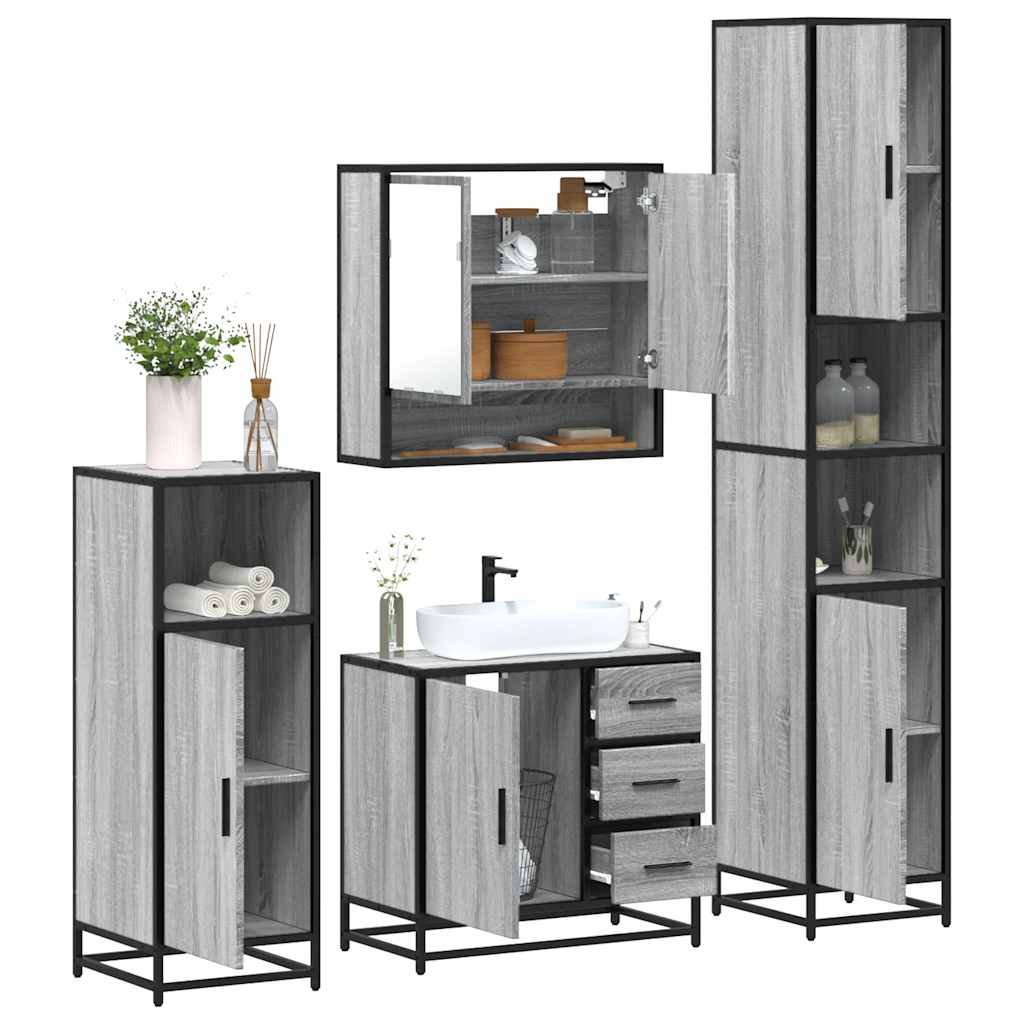4 pcs Conjunto móveis casa de banho madeira proc. cinza sonoma
