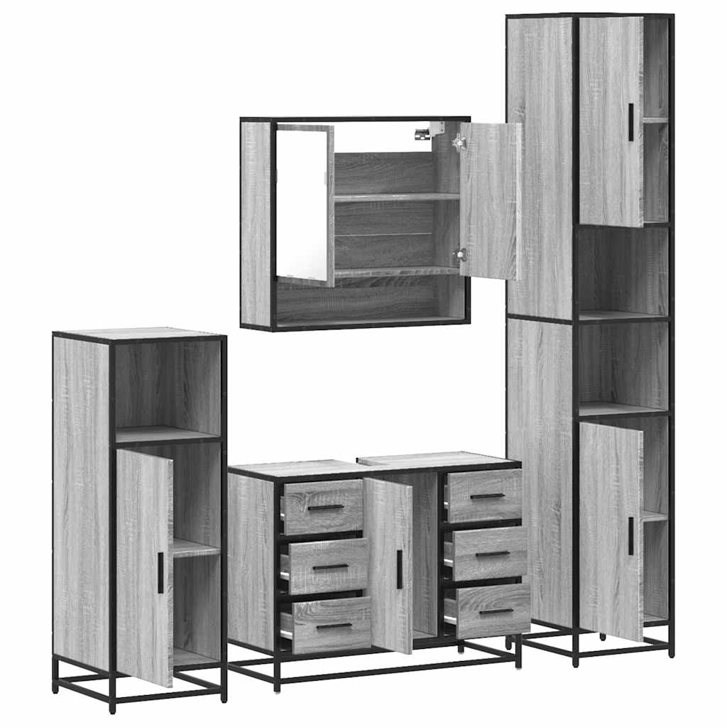 4 pcs Conjunto móveis casa de banho madeira proc. cinza sonoma