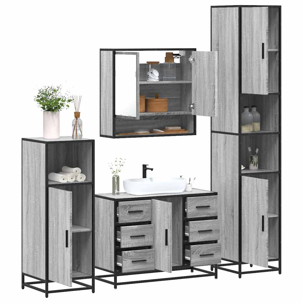 4 pcs Conjunto móveis casa de banho madeira proc. cinza sonoma