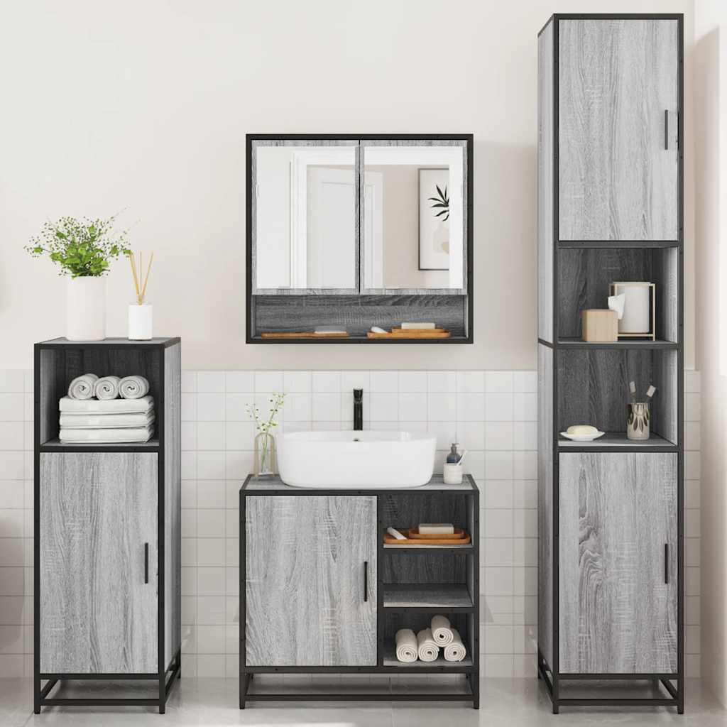 4 pcs Conjunto móveis casa de banho madeira proc. cinza sonoma