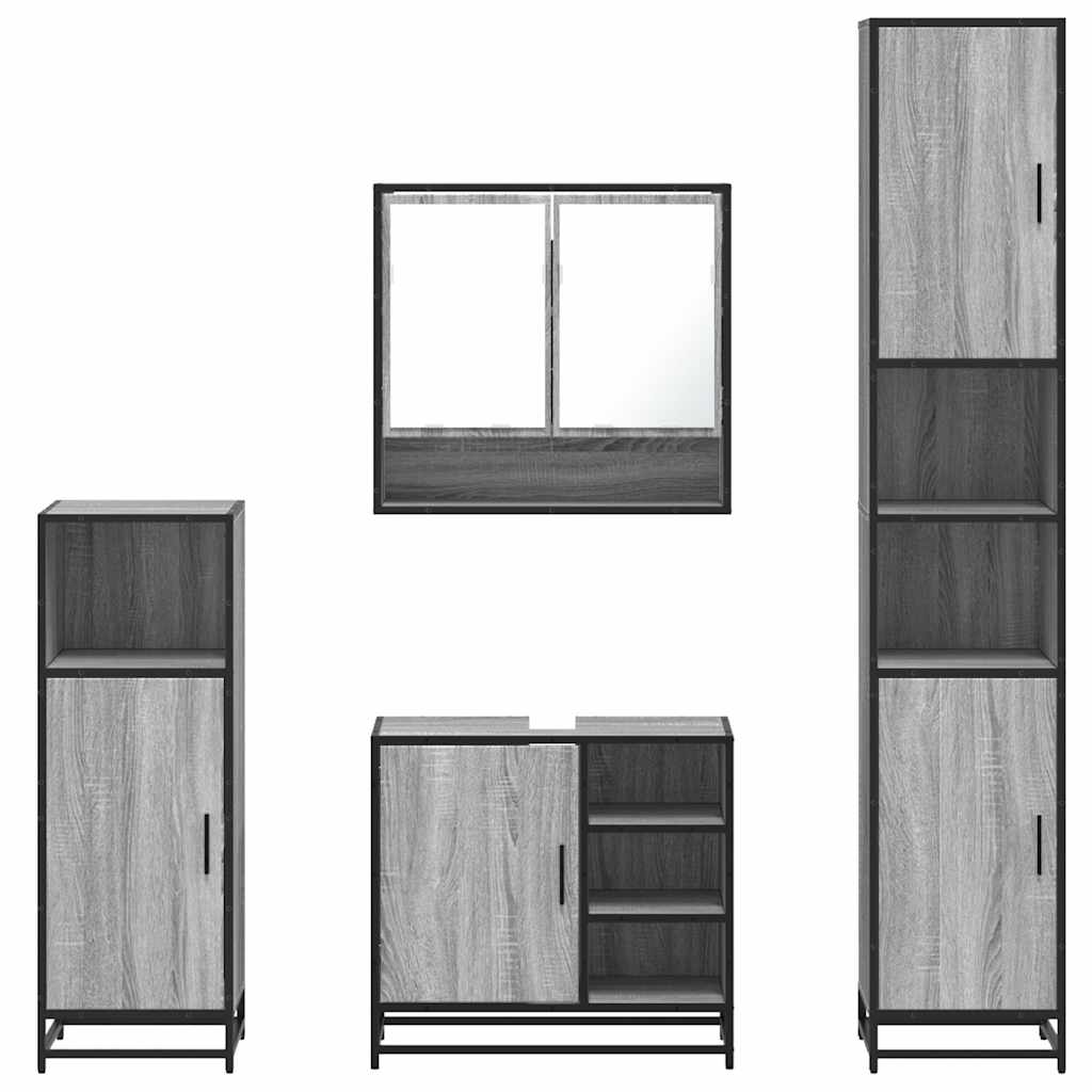 4 pcs Conjunto móveis casa de banho madeira proc. cinza sonoma