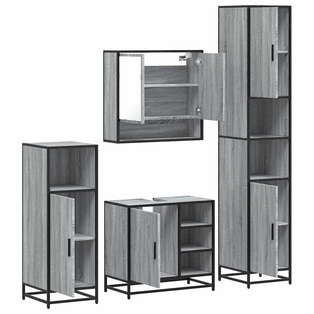 4 pcs Conjunto móveis casa de banho madeira proc. cinza sonoma