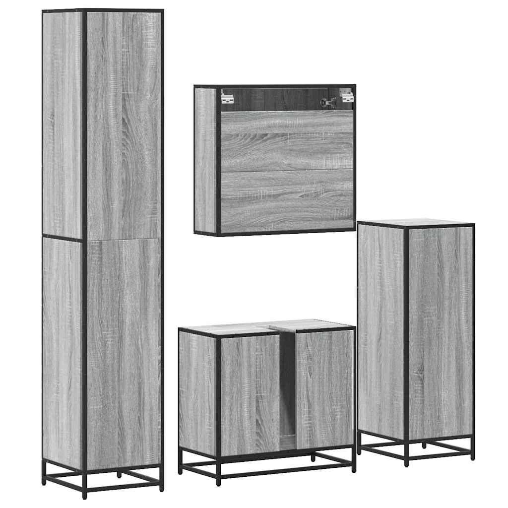 4 pcs Conjunto móveis casa de banho madeira proc. cinza sonoma