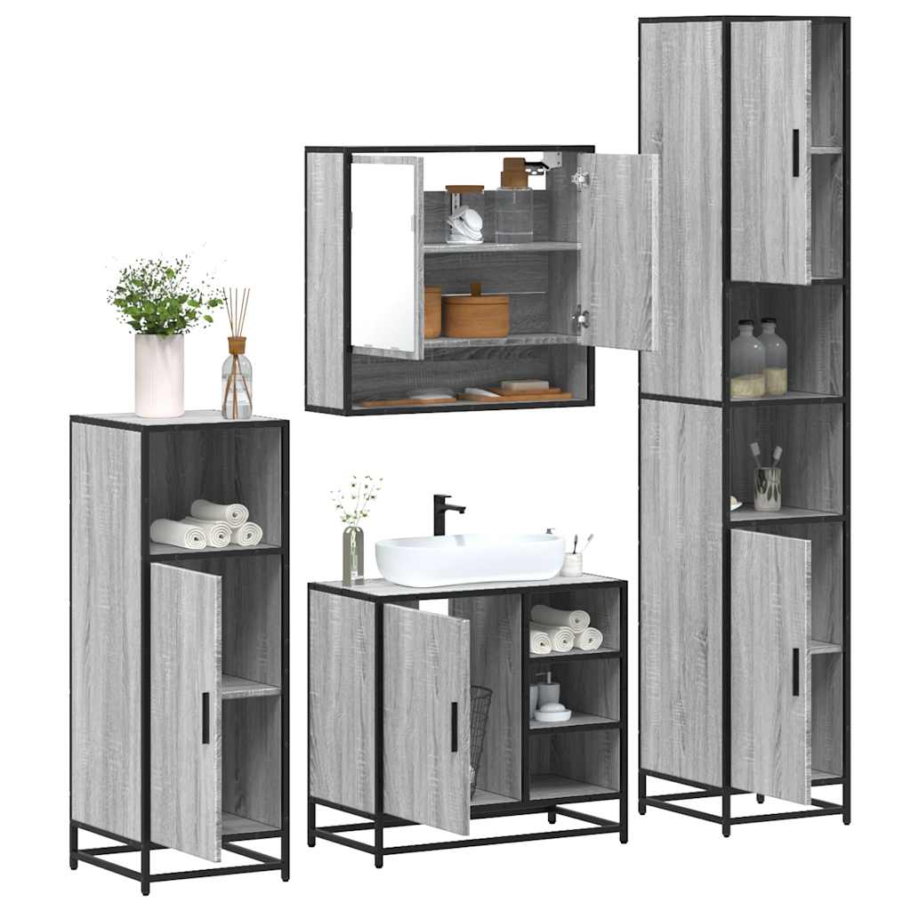 4 pcs Conjunto móveis casa de banho madeira proc. cinza sonoma