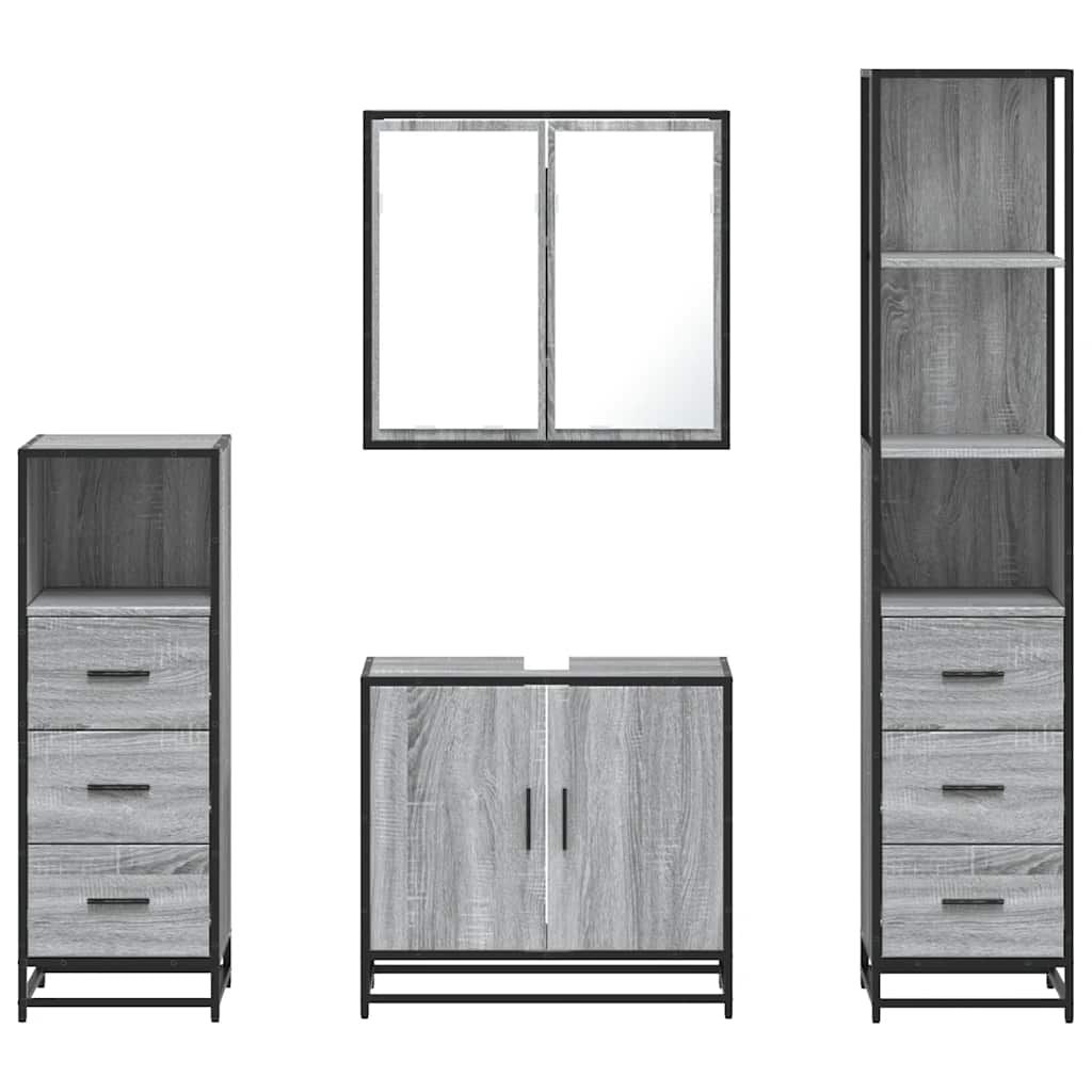 4 pcs Conjunto móveis casa de banho madeira proc. cinza sonoma