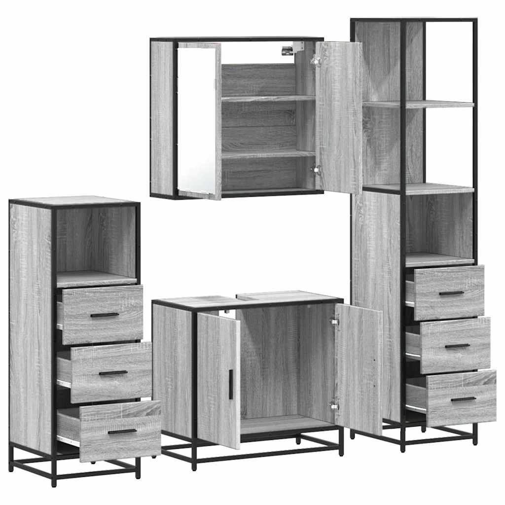 4 pcs Conjunto móveis casa de banho madeira proc. cinza sonoma