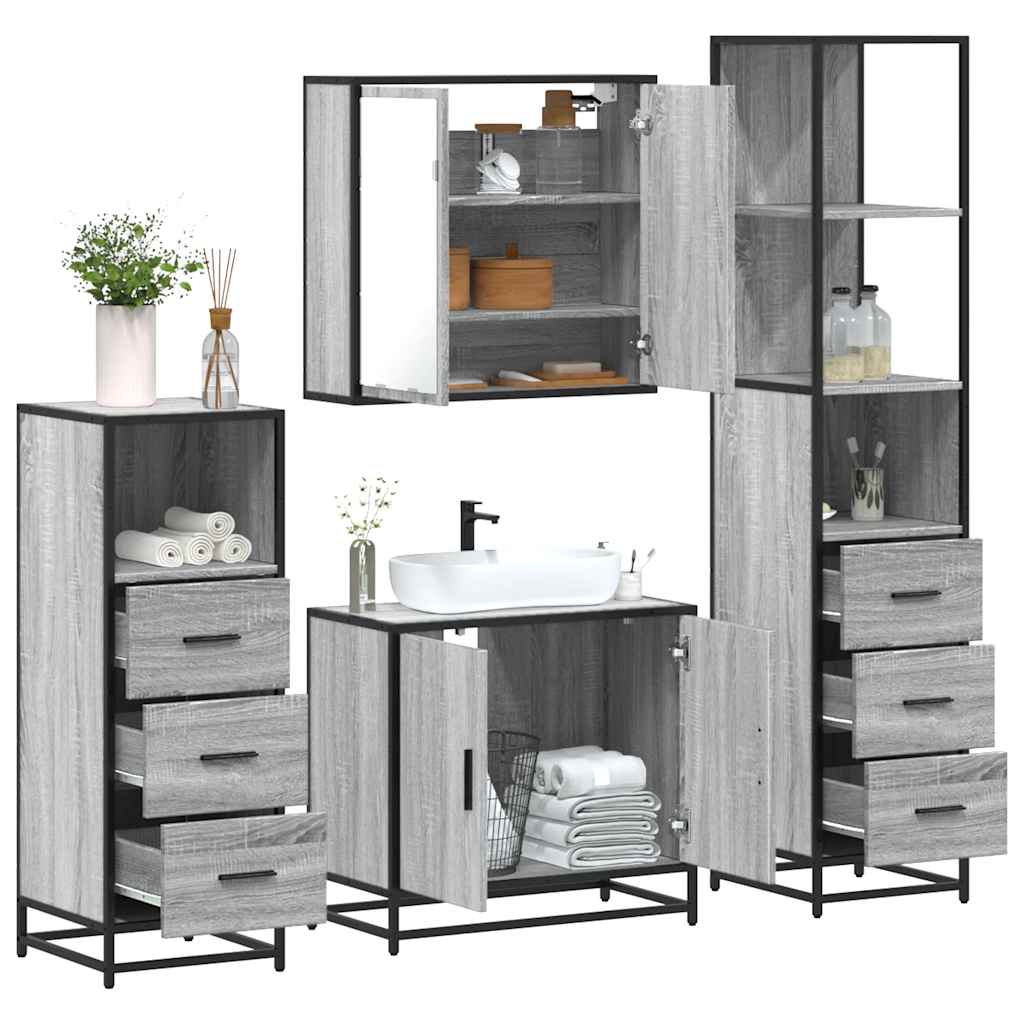 4 pcs Conjunto móveis casa de banho madeira proc. cinza sonoma