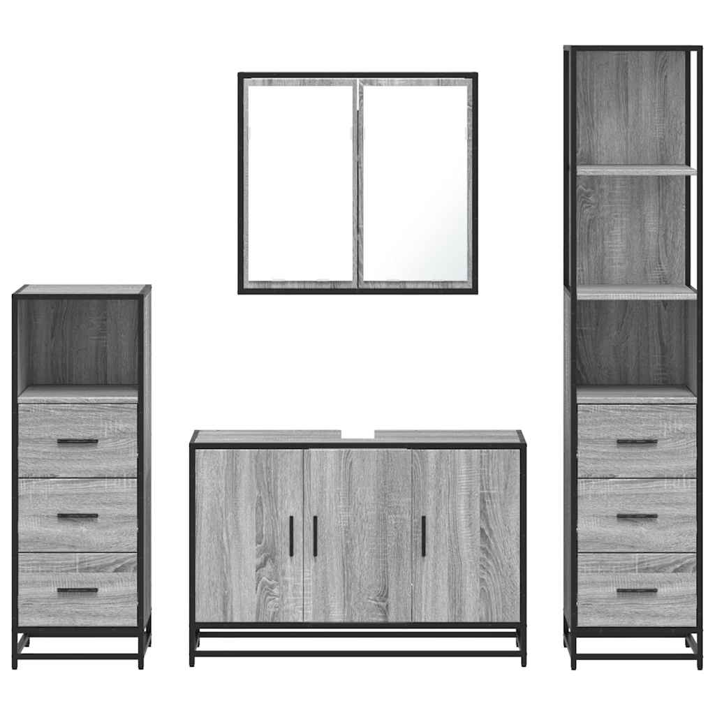 4 pcs Conjunto móveis casa de banho madeira proc. cinza sonoma