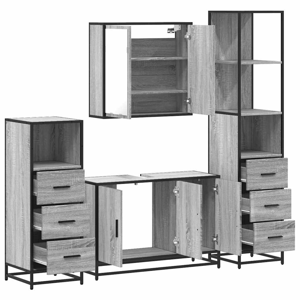 4 pcs Conjunto móveis casa de banho madeira proc. cinza sonoma